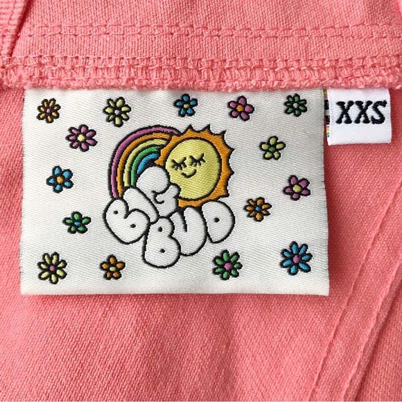 BIG BUD PRESS Flamingo Pink Denim Overall Shorts NWOT Shortalls XXS - Picture 14 of 16